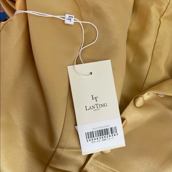 LT LanTing Bride 3/4 Sleeve Gold Ivory Lave Open Jacket - Picture 4 of 4